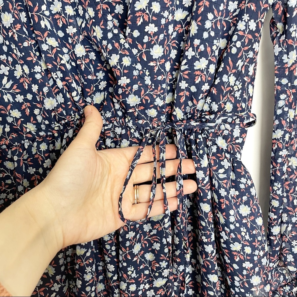 Madewell Navy Floral Tie-Waist Midi Dress Harvest - Picture 6 of 10